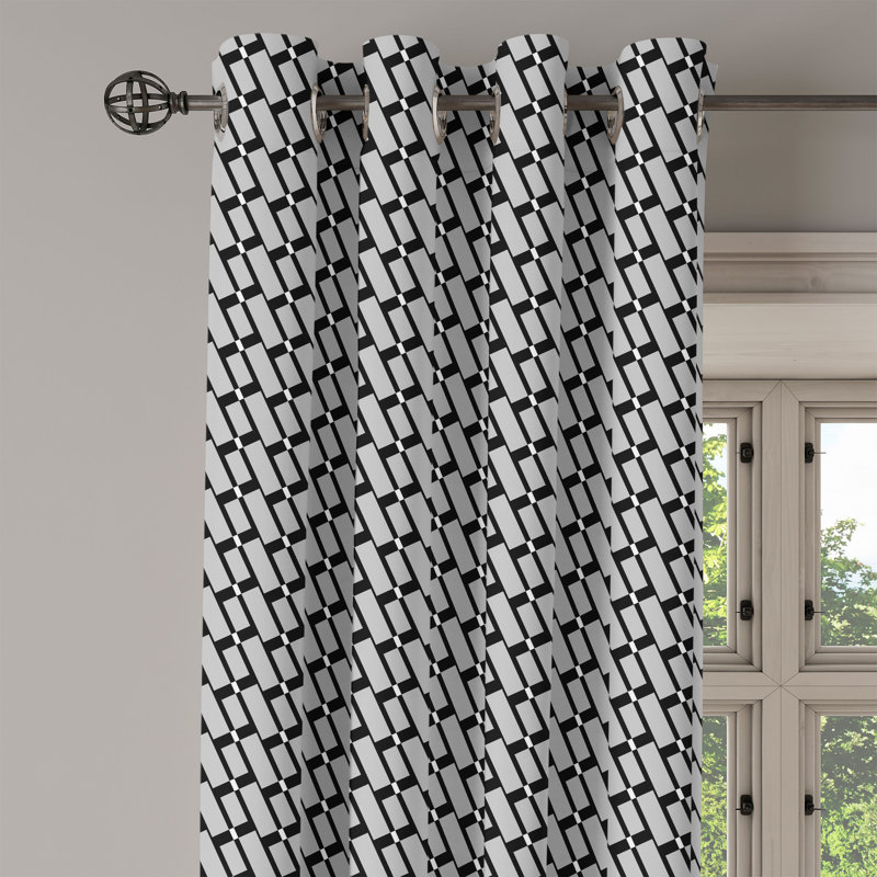 Rideau décoratif noir et gris à 2 panneaux George Oliver, 50 po x 63 po, noir et gris, L 50 po x L 108 po
