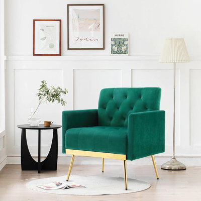 Velet Tufted Armchair With Gold Metal Legs
