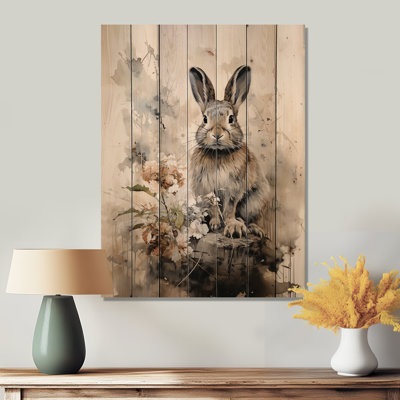 Art asiatique, lapin Sumi II sur bois