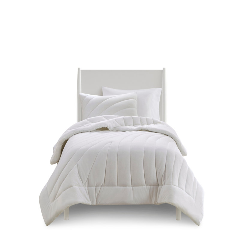 3 PCS King/Cal King Poly Jersey Puffy Comforter Set White, King/Cal King Sheet Set + 2 Additional Pieces, White