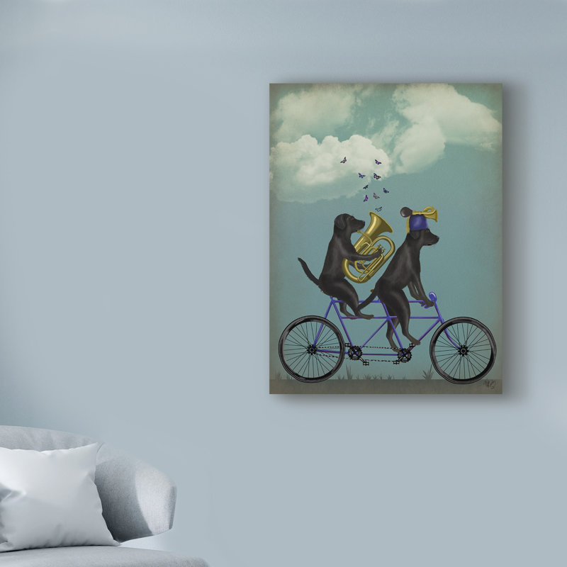« black labrador tandem », reproduction d’impression sur toile tendue, H 19 po x l 14 po x P 2 po