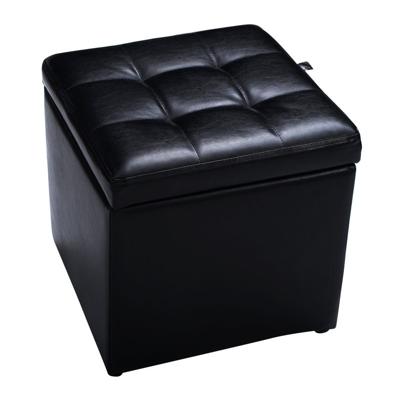 Repose-pieds carré en similicuir avec rangement 16 po Plainview, Similicuir noir