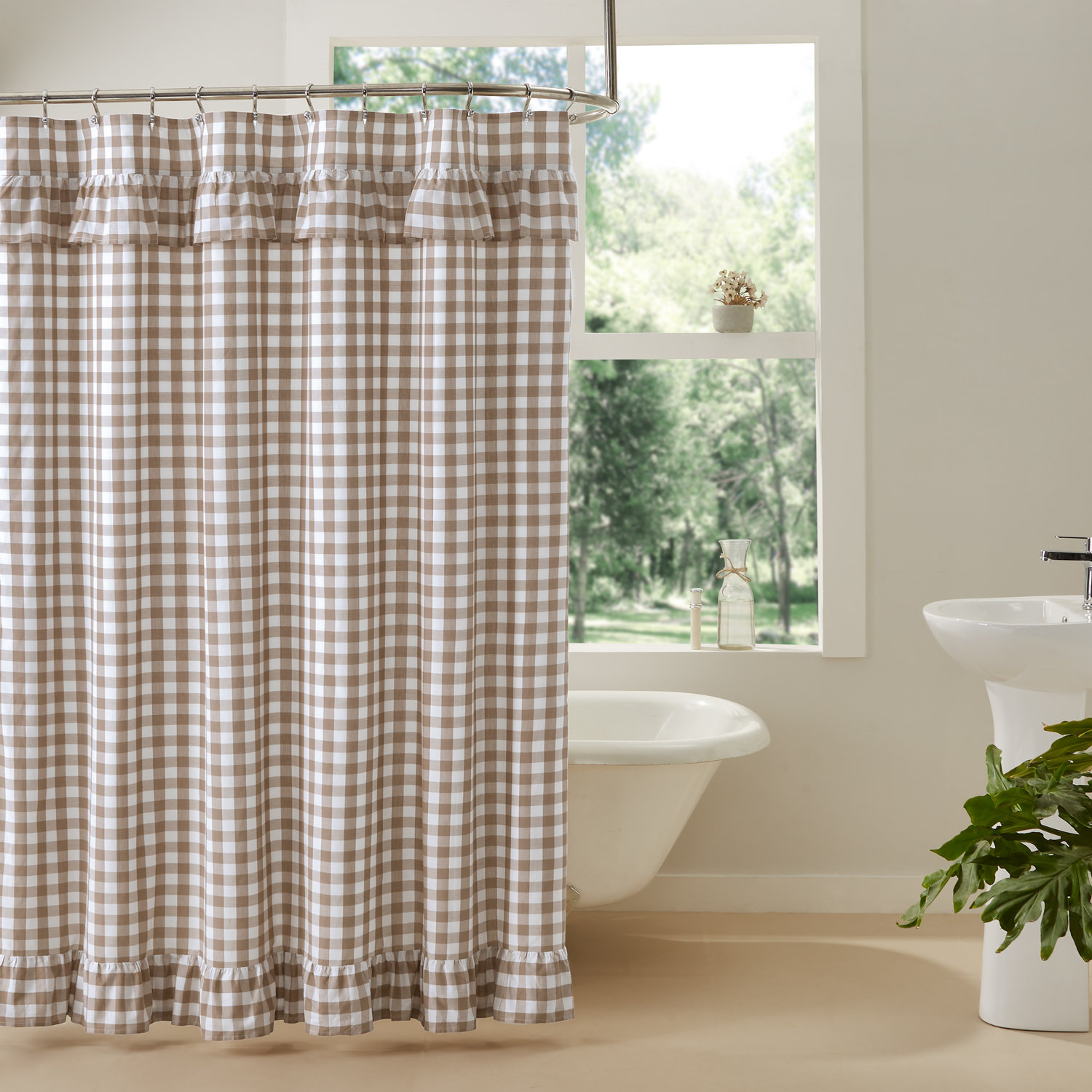 Annie Buffalo Check Cotton Blend Checkered Shower Curtain - Brown