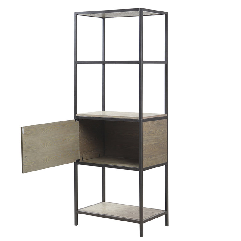Bibliothèque avec 3 tablettes et structure en métal - Finition noire pour armoire de chambre décorative en bois récupéré gris lisse