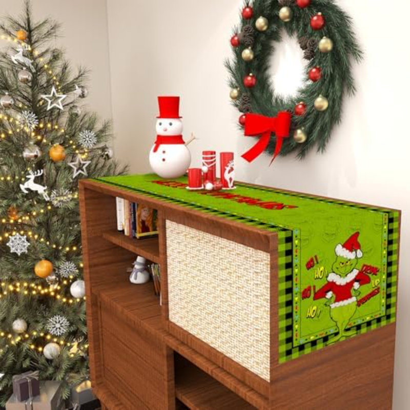 Chemin de table lin lin vert Merry Christmas, L 72 po x P 13 po