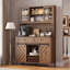 Bar 72 po avec porte de grange coulissante, grand buffet de cuisine avec huche à vin avec 2 tiroirs, 8 tablettes de rangement, bar à café rustique-126426622