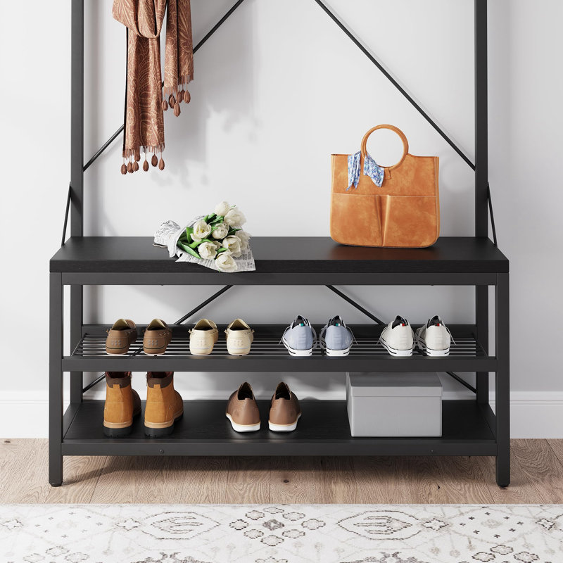 8 Pair Shoe Storage Bench, Black