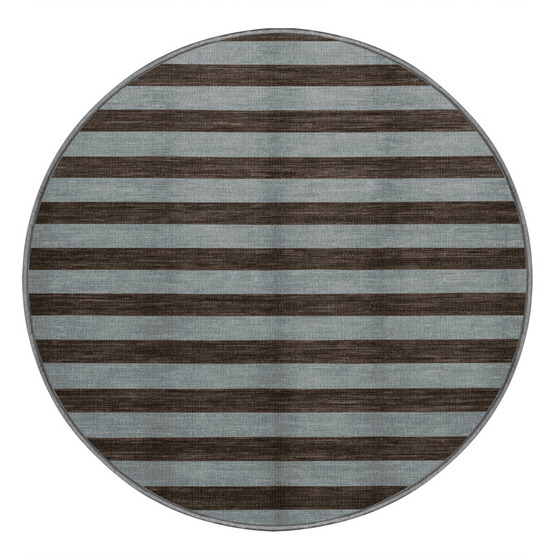 Tapis gris à rayures horizontales lavable à la machine, Rond 4 pi