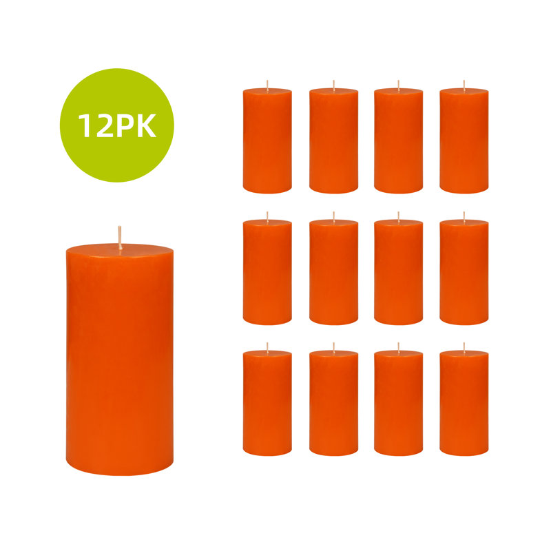 Bougie pilier sans parfum sans paraffine sans fumée, Orange, H 6 po x D 3 po, Ensemble de 12