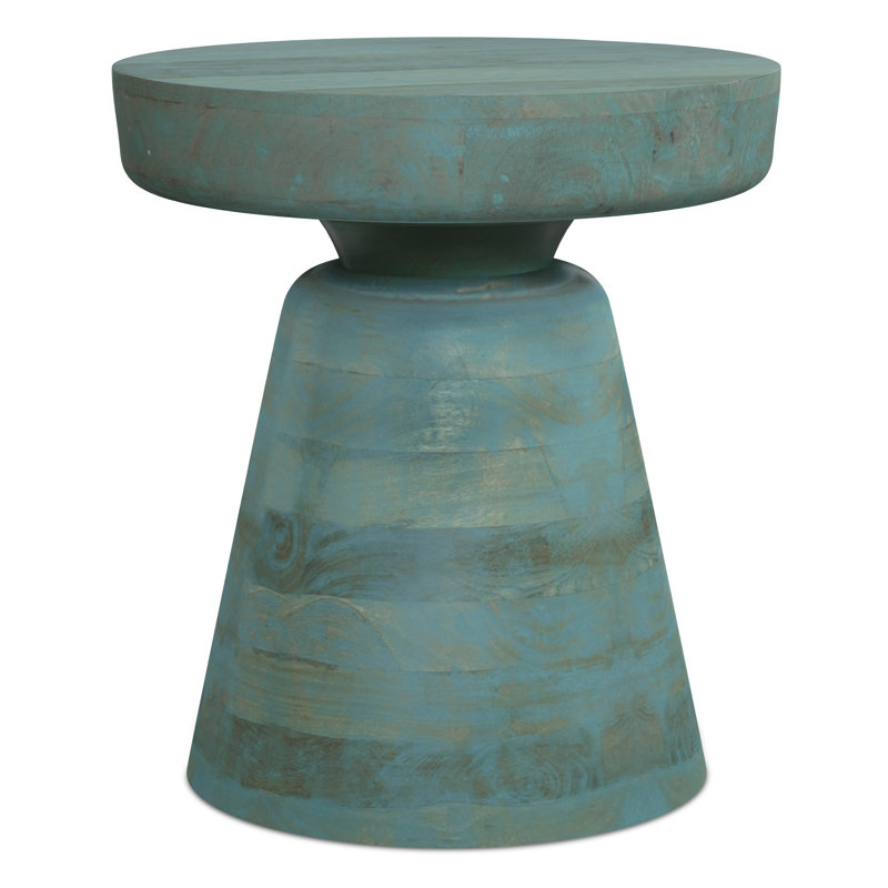 Robbie 16"W Solid Mango Wood Boho Contemporary Rustic End Table with Multipurpose Function, Teal Wash