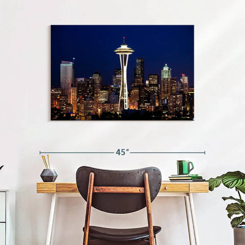 Paysage urbain de nuit Ravi Seattle, H 26 po x l 39 po