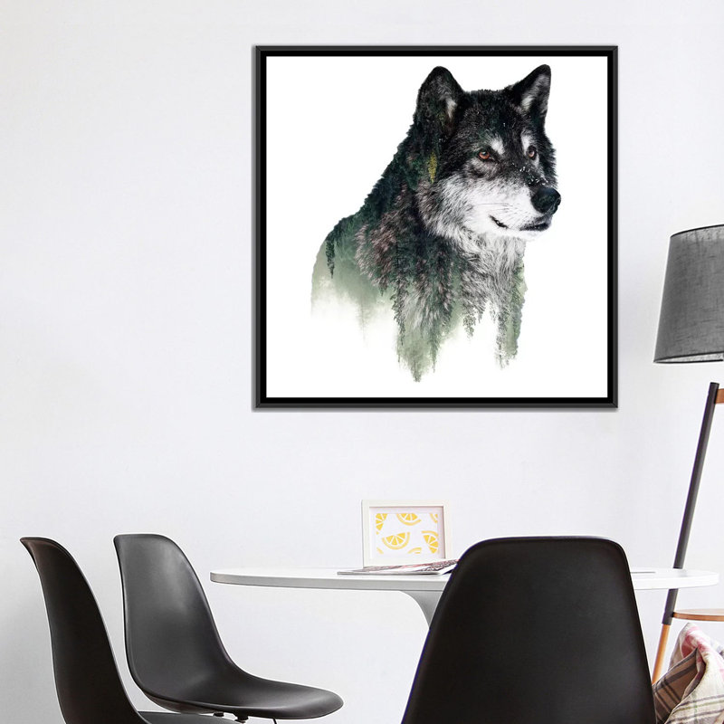 « loup i », impression sur toile, H 26 po x l 26 po x p 1,5 po, Toile avec cadre noir, Pas de tapis