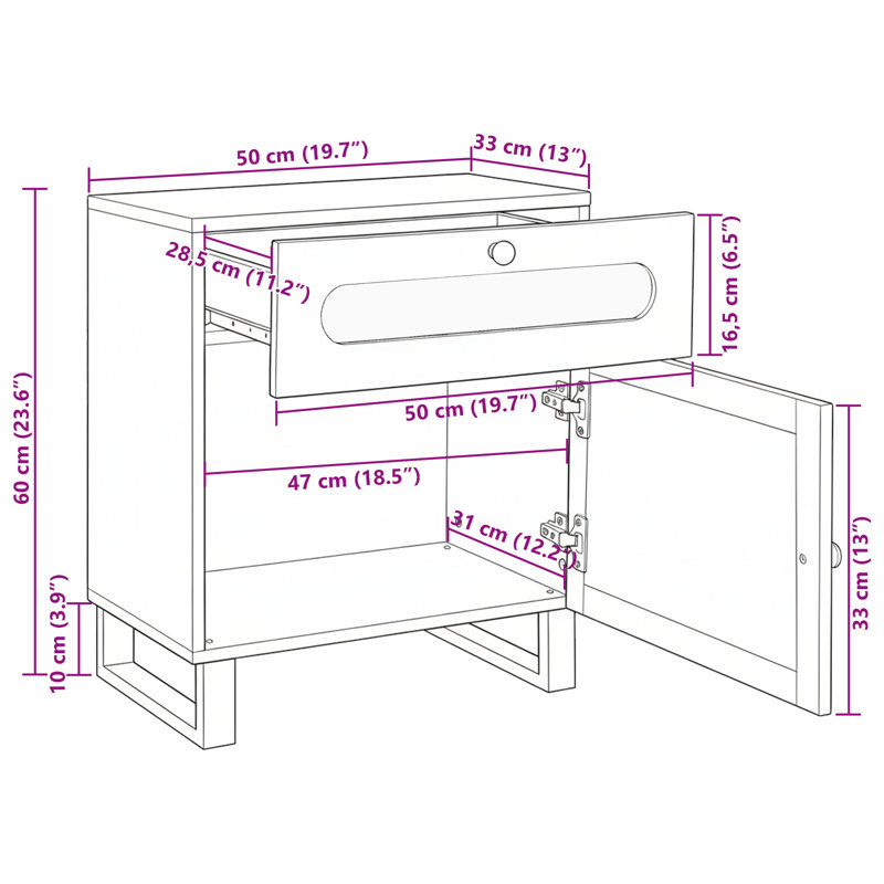 50cm W Solid Wood Bedside Table