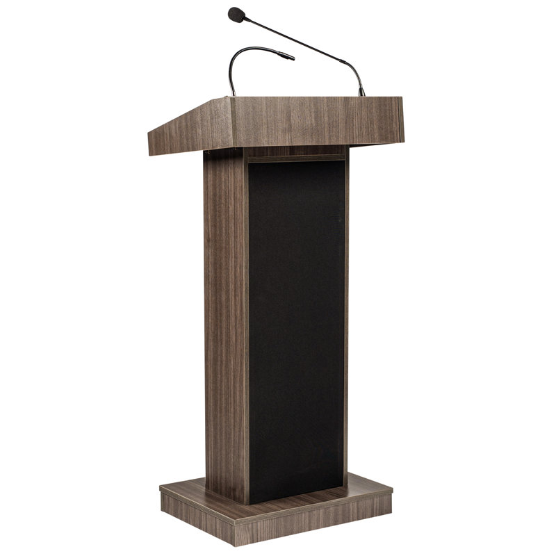 Brown MDF and Laminate Lectern with Amplifier and Microphone