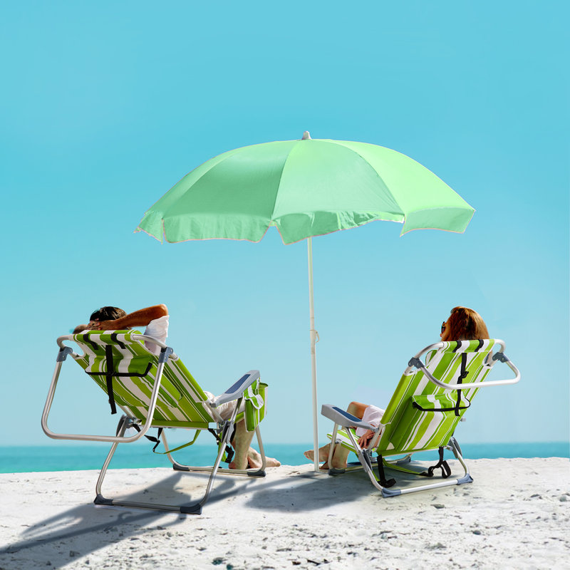 Aluminum Folding Backpack Beach Chair, Green/White