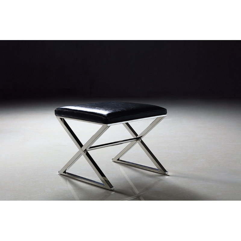 Luxe Faux Leather Upholstered Bench, Black/Chrome