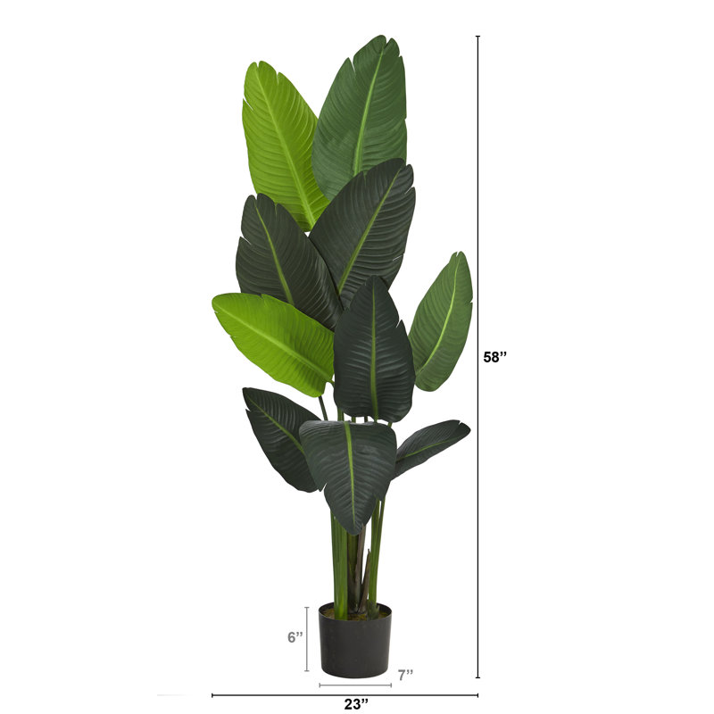 Faux Banana Leaf Tree in Pot Liner, 58" H x 23" W x 18" D