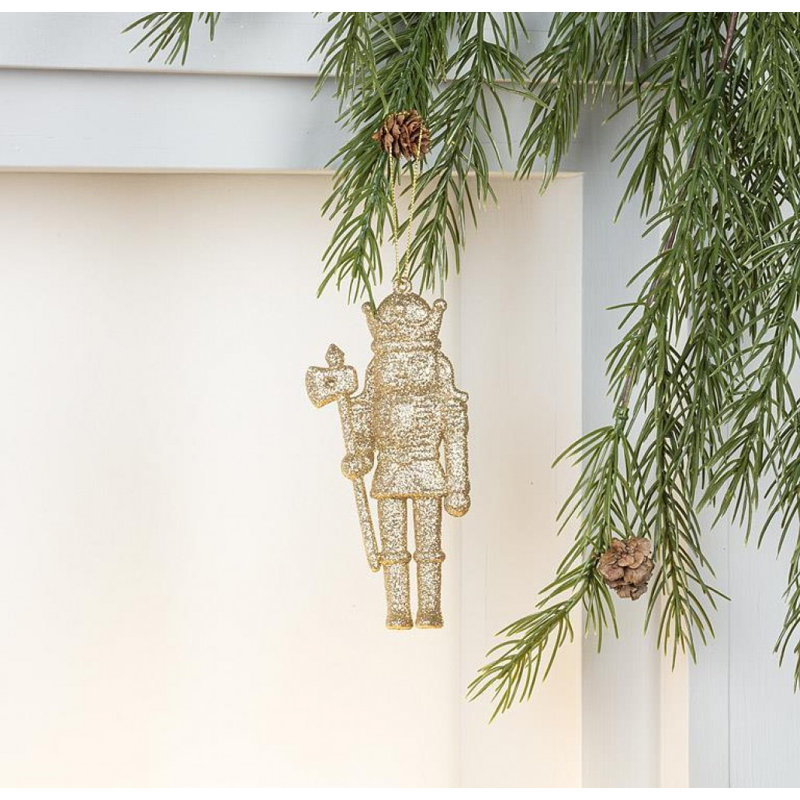Glitter Nutcracker With Staff Ornament