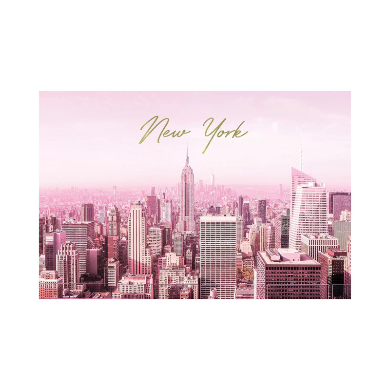«Pink New York» par Ruby and B - impression sur toile tendue, H 12 po x l 18 po x 1,5 po