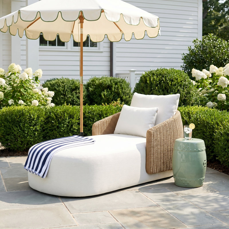 Fifield Outdoor Double Chaise-Faux Hyacinth, Alessi Linen, Natural