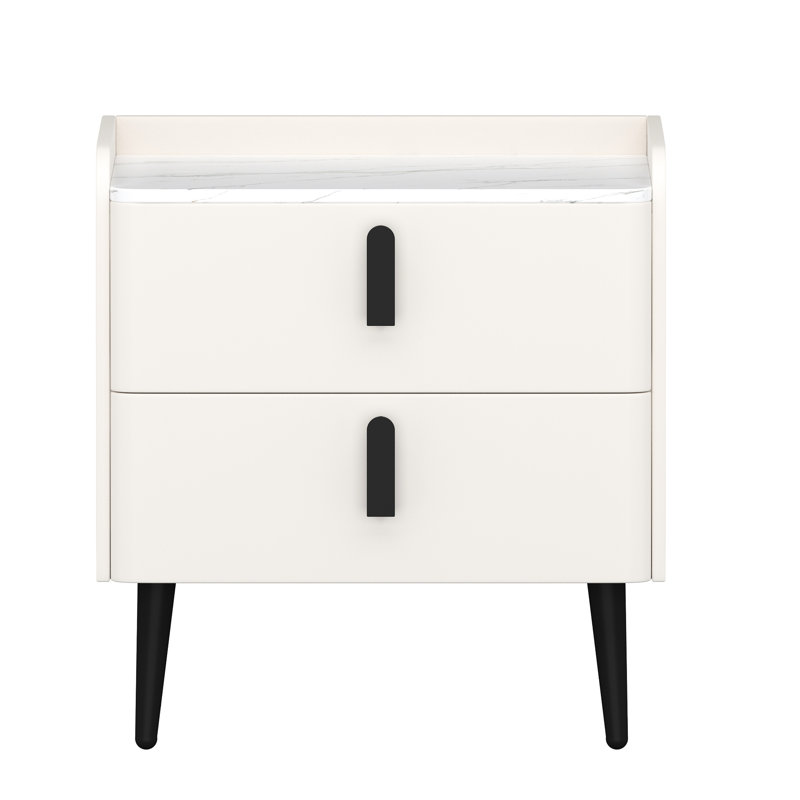 Nightstand With 2 Drawers, White Marble - Pattern Table, Bedroom Organization Aid Raised Tabletop Border, And Living Room Styling Plan