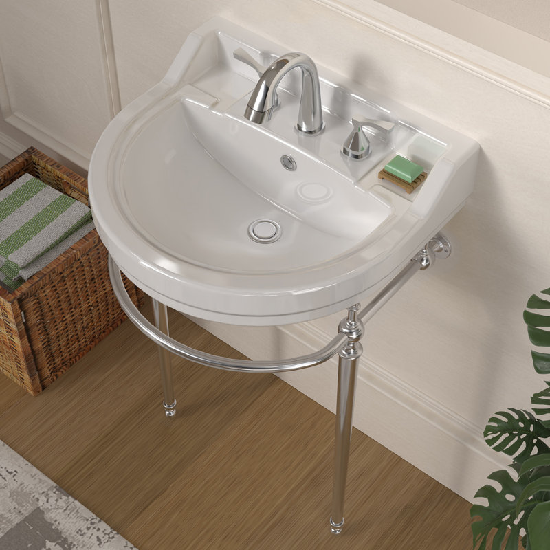 Console Whitehaus de 22 po avec cuve semi-circulaire, repose-pieds en laiton massif et porte-serviettes à l'avant