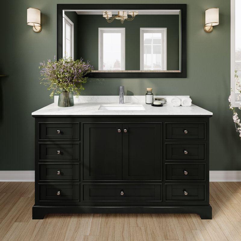 Deborah 60'' Single Bathroom Vanity with Marble Top, Dark Espresso/Polished Chrome, Carrara Cultured Marble