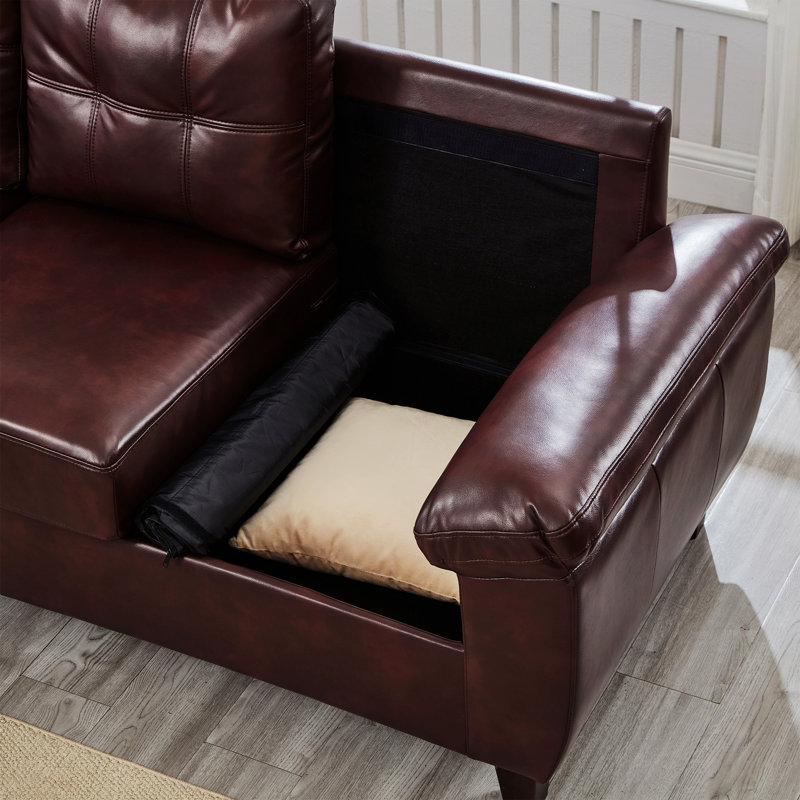 Modern Loveseat With Wide Armrests And Storage, Burgundy
