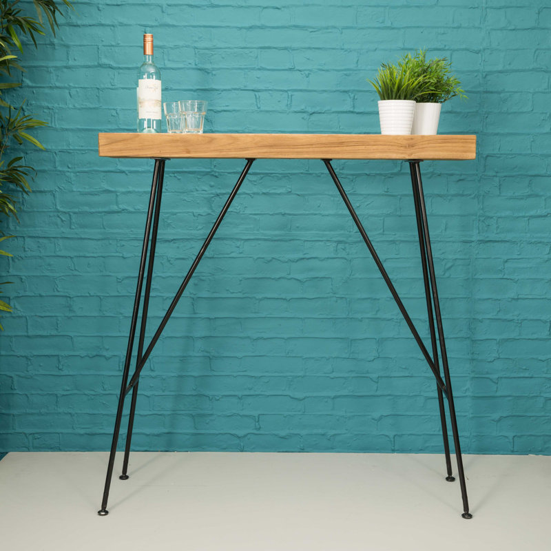 Barrington Teak Solid Wood Top Metal Base Dining Table, H110 x W110 x D15cm