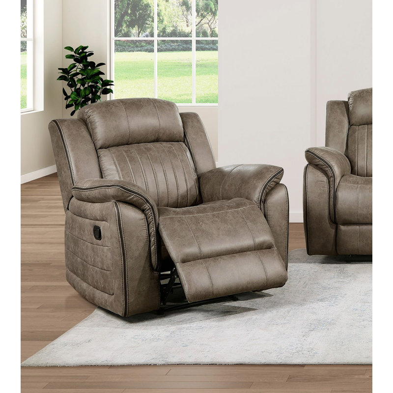 Classic 1Pc Reclining Chair Plush Comfort Pillow-Top Arms Vertical Tufting Solid Wood Transitional Living Room Furniture