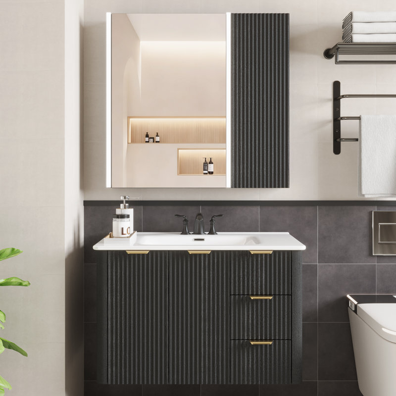 Ensemble de meuble-lavabo moderne avec lavabo Mid-Century, 30", Noir