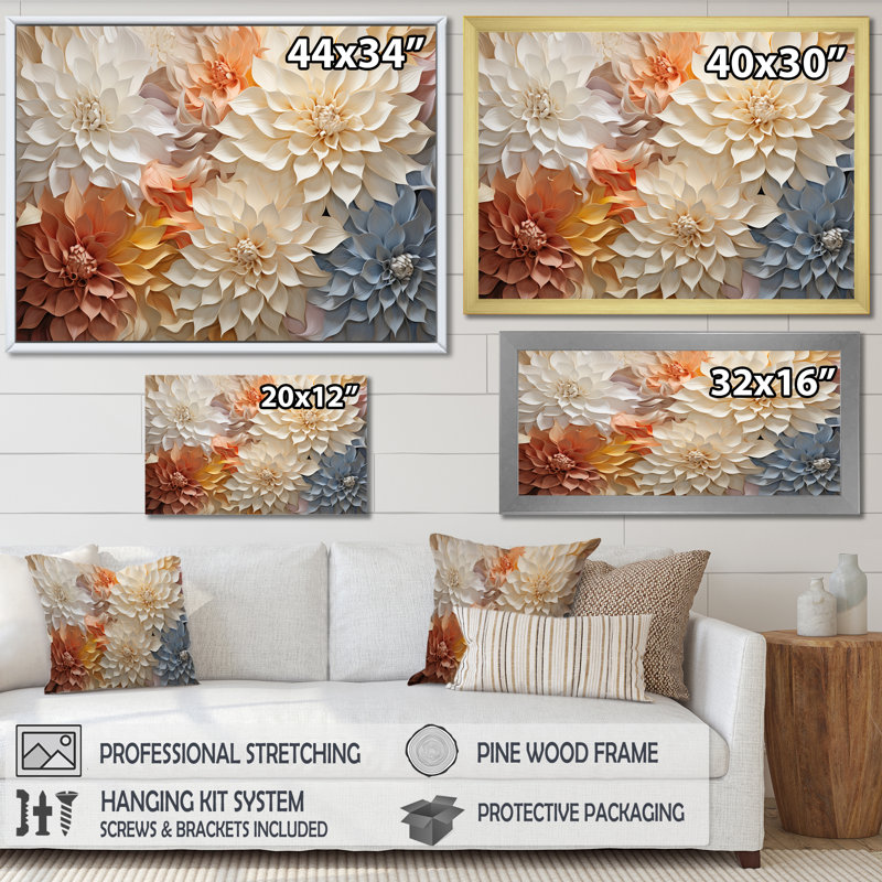 Bouquet de fleurs de Dahlia - reproduction d'art sur toile Dahlia, Toile tendue, H 34 po x l 44 po