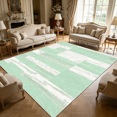 1PC Modern Abstract Distressed Geometric Patchwork Sage Green, Light Gray and Off-White Textured area rugs, Soft and Comfortable, easy-to-maintain, machine washable Indoor floor mat, suitable for living room, bedroom, dining room, home office, entryw