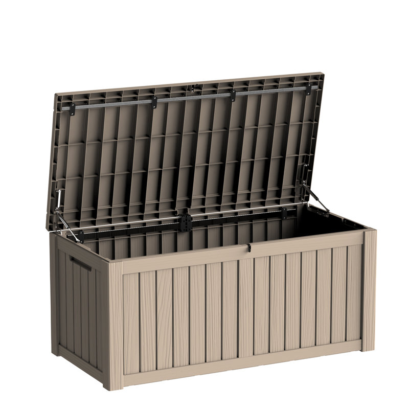 Emperic Design 120 Gallon Water Resistant Resin Lockable Deck Box, Light Brown
