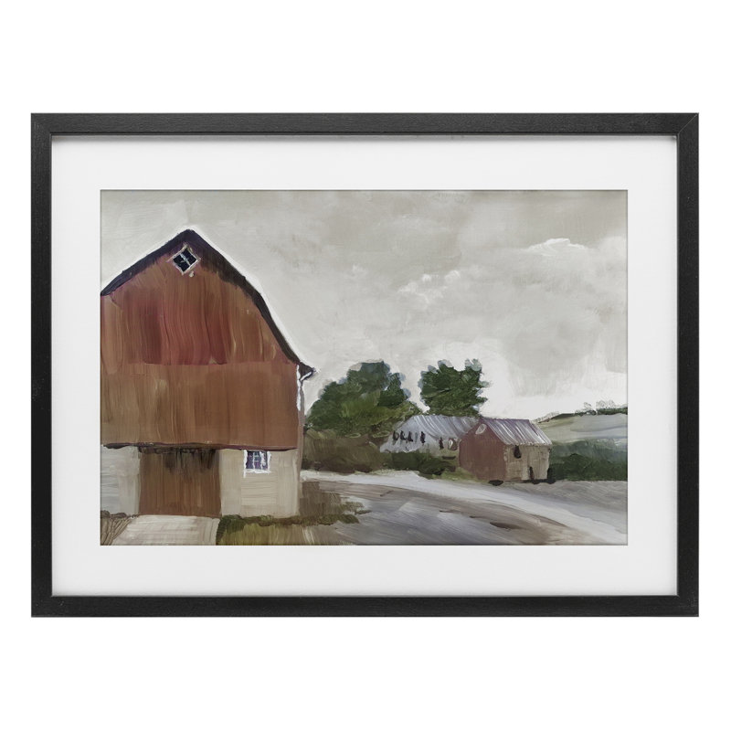 «Grace Farm Barn View», reproduction sous verre encadrée, design par Errico & Slyp, H 14 po x l 20 po, Cadre noir minuit