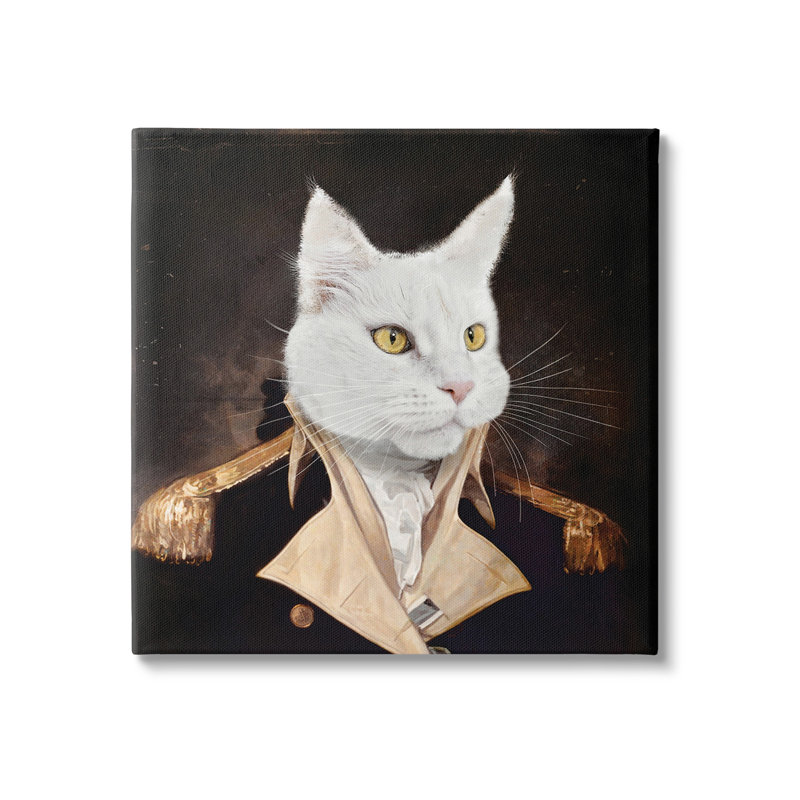 Chat en uniforme par Karen Burke, H 17 po x l 17 po