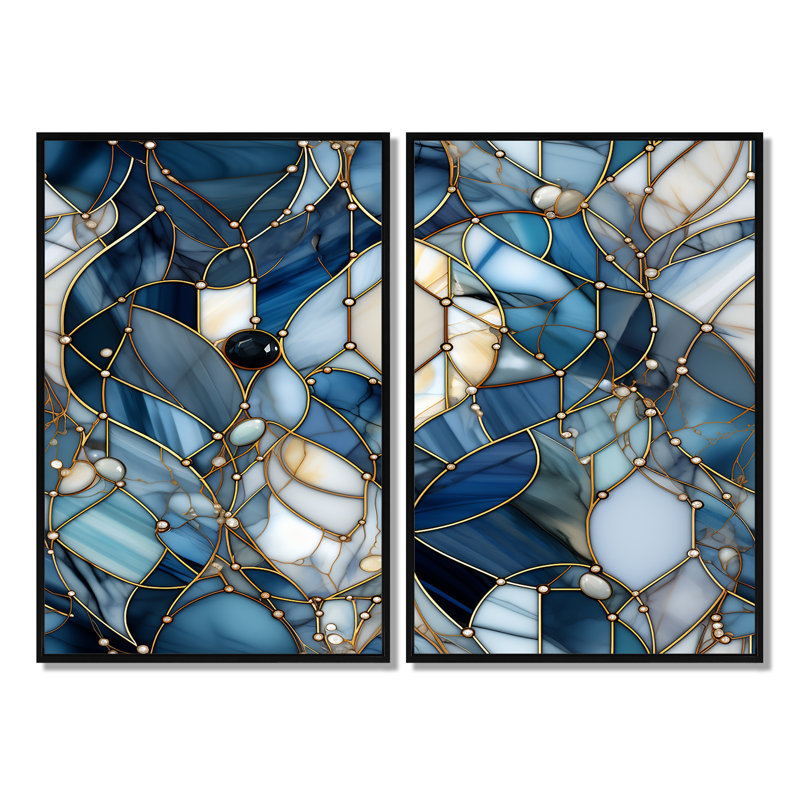 Motif de fantaisie en marbre - Grand marbre, estampes d'art sur toile, 2 pièces, Noir, H 36 po x l 48 po
