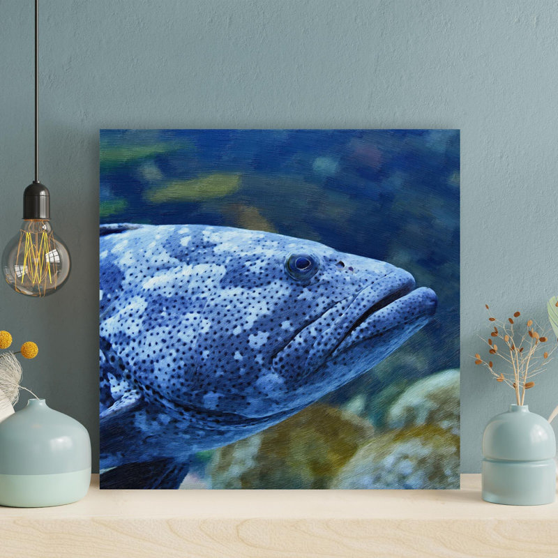Macro photographie d'un poisson mérou gris - peinture sur toile tendue, L 12 po x H 12 po