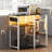 35.4" Iron Kitchen Baker's Rack with US Outlet & Bluetooth LED Light, Microwave Compatible