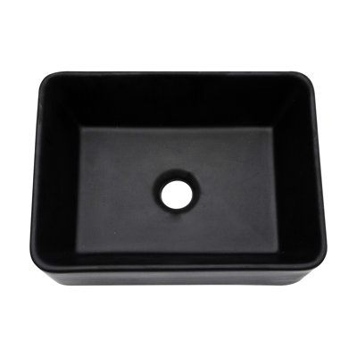 Lavabo de salle de bain vasque rectangulaire en céramique 16 po x 12 po en noir. Design moderne. Excellente qualité, faible capacité d'absorption d'eau. Surface de teinture. Fixation au-dessus du comptoir. Trou de drain central de 1 3/4 po. 16 x 12 po classique