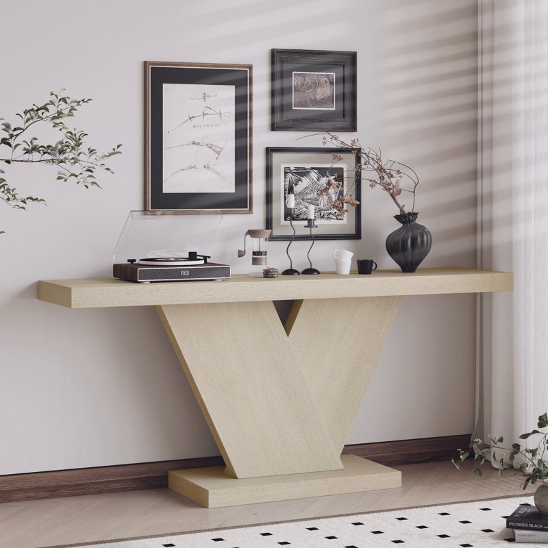Console moderne à pieds en X avec placage en bois massif, Imitative Oak, Imitative Oak, Imitative Oak