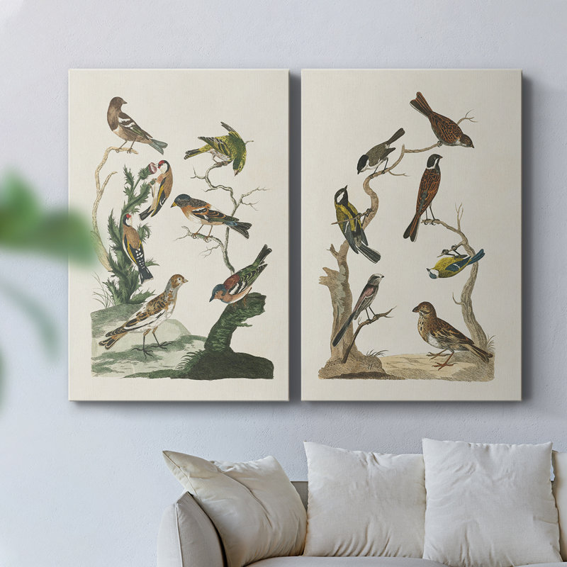 Oiseaux antiques dans la nature - Toile tendue avec châssis de qualité supérieure - Prêt à être accroché, H 60 po x l 80 po