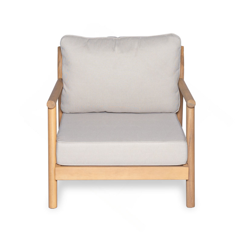 Fauteuil club de patio en bois d'acacia avec coussin résistant à l'eau, teck et beige (1 pièce)