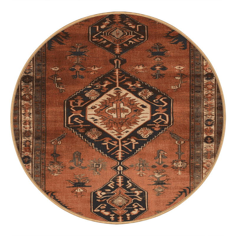 Tapis brun lavable à la machine, Rond 4 pi
