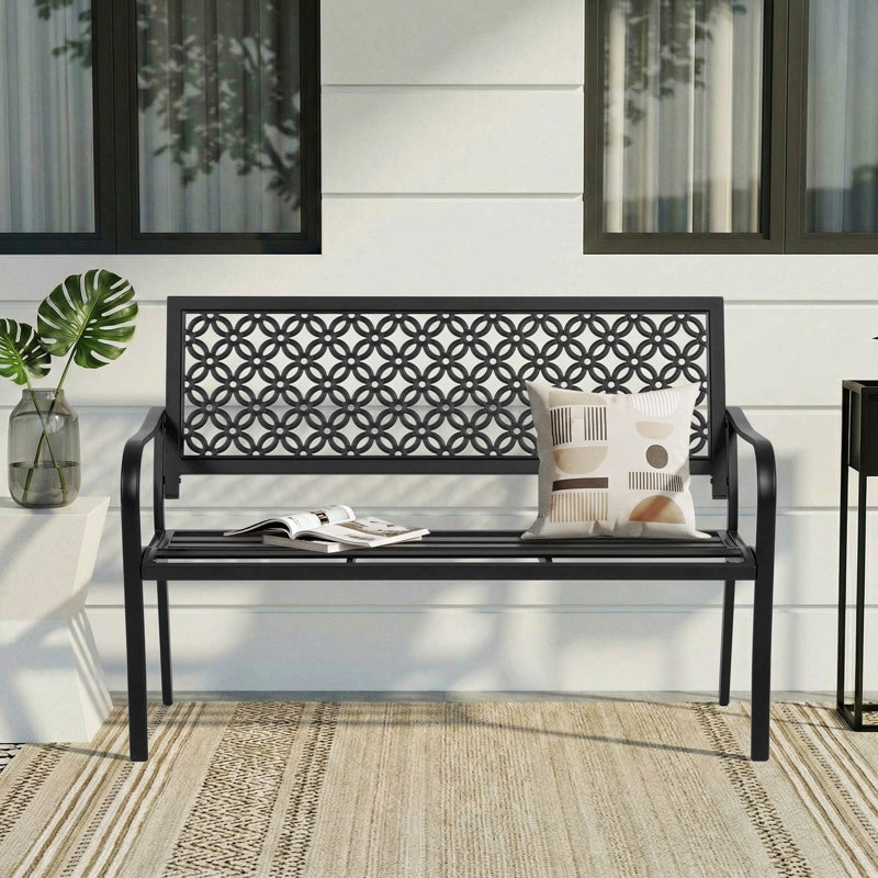 Banc d'extérieur 50 po toutes saisons, banc de jardin pour le parc, cour, pelouse, entrée, Noir