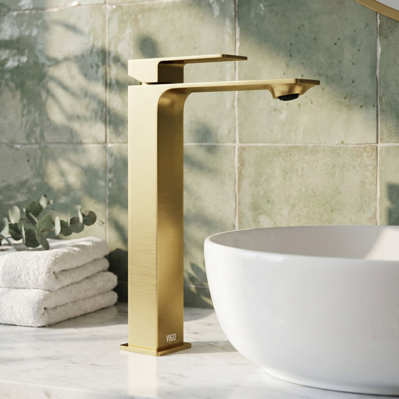 Robinet de lavabo vasque à poignée simple H 11 po Dunn, Or brossé mat