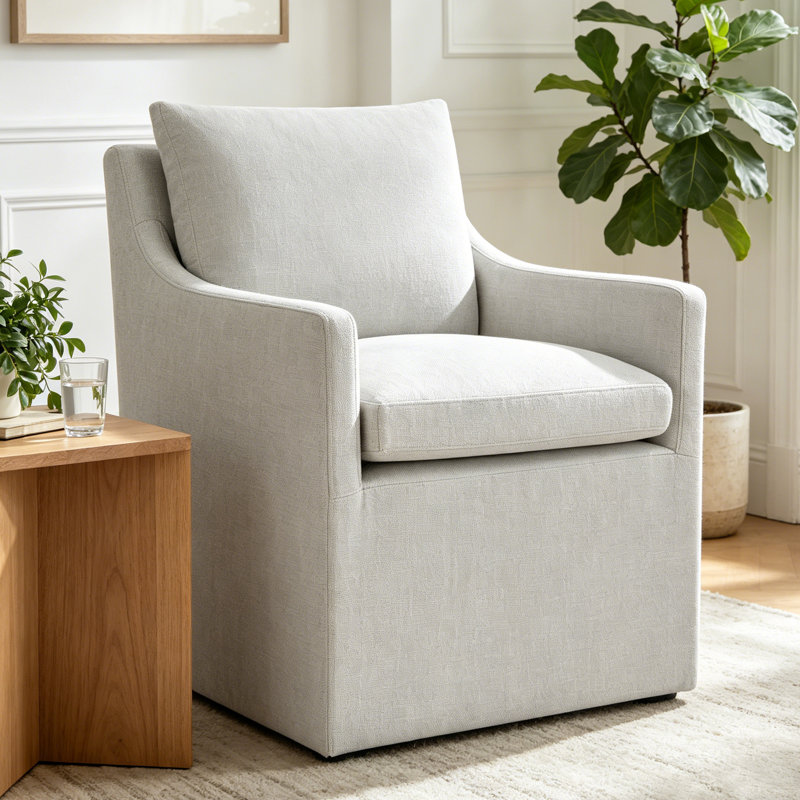Modern Linen Upholstered Swivel Barrel Accent Chair