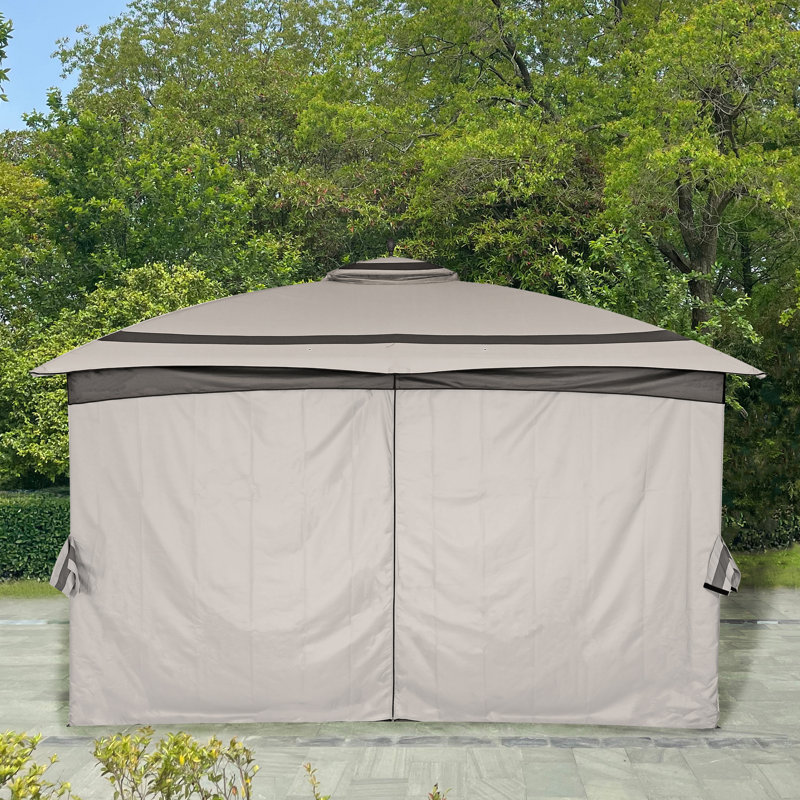 13 Ft x 11 Ft Gray Steel Patio Gazebo with Netting and Curtain