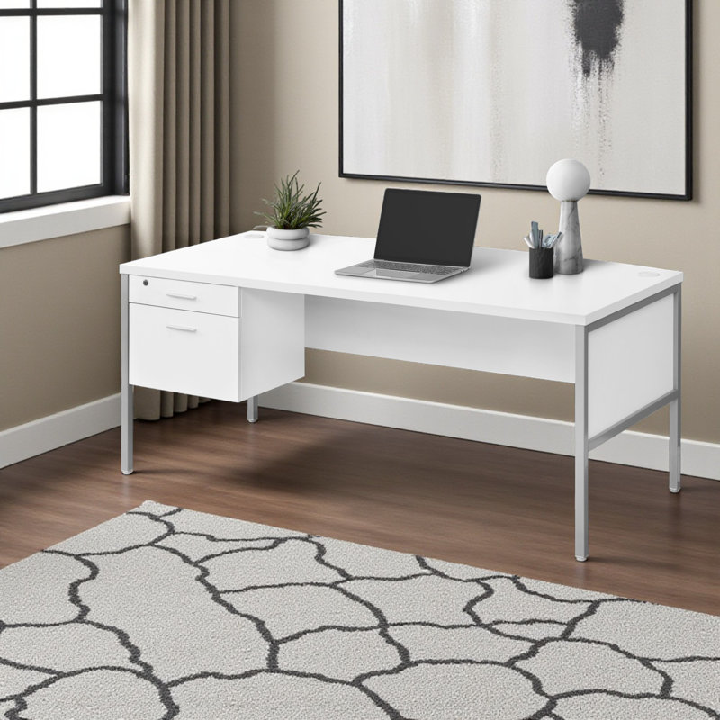 Bureau d'ordinateur à 2 tiroirs avec pieds en métal argenté Chandelle, H 29,73 po x l 70,45 po x P 35,2 po Chandelle