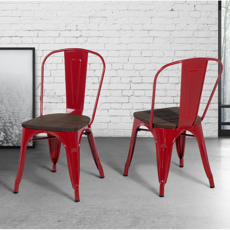 Lotie 44 cm H Solid Wood Slat Back Stackable Side Chair, Red